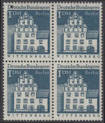 BERLIN 1966 Michel-Nummer 282 postfrisch BLOCK - Deutsche Bauwerke aus zwölf Jahrhunderten: Melanchthonhaus, Wittenberg