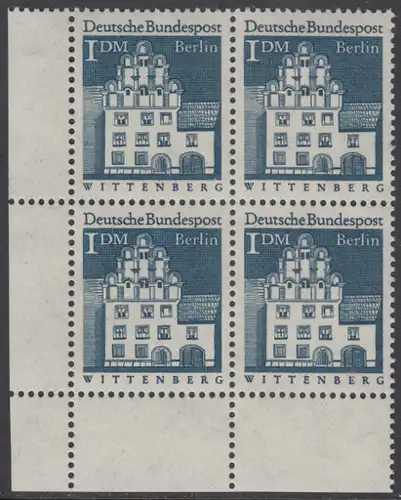 BERLIN 1966 Michel-Nummer 282 postfrisch BLOCK ECKRAND unten links - Deutsche Bauwerke aus zwölf Jahrhunderten: Melanchthonhaus, Wittenberg