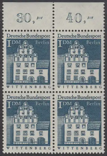 BERLIN 1966 Michel-Nummer 282 postfrisch BLOCK RÄNDER oben (a01) - Deutsche Bauwerke aus zwölf Jahrhunderten: Melanchthonhaus, Wittenberg