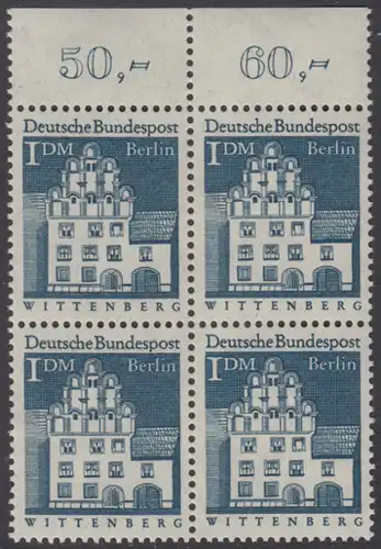 BERLIN 1966 Michel-Nummer 282 postfrisch BLOCK RÄNDER oben (a02) - Deutsche Bauwerke aus zwölf Jahrhunderten: Melanchthonhaus, Wittenberg