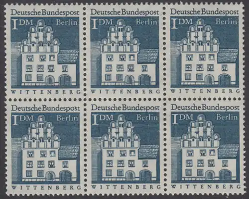 BERLIN 1966 Michel-Nummer 282 postfrisch horiz.BLOCK(6) - Deutsche Bauwerke aus zwölf Jahrhunderten: Melanchthonhaus, Wittenberg