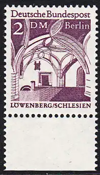 BERLIN 1966 Michel-Nummer 285 postfrisch EINZELMARKE RAND unten - Deutsche Bauwerke aus zwölf Jahrhunderten: Bürgerhalle des Rathauses Löwenberg (Schlesien)