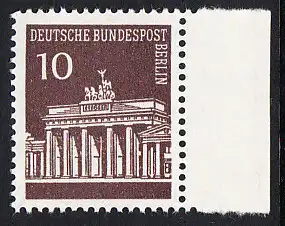 BERLIN 1966 Michel-Nummer 286 postfrisch EINZELMARKE RAND rechts (a) - Brandenburger Tor