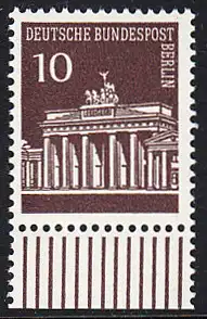 BERLIN 1966 Michel-Nummer 286 postfrisch EINZELMARKE RAND unten - Brandenburger Tor