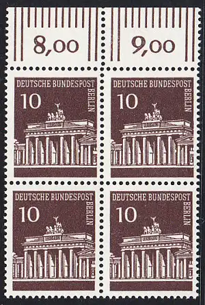 BERLIN 1966 Michel-Nummer 286 postfrisch BLOCK RÄNDER oben - Brandenburger Tor