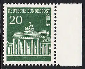 BERLIN 1966 Michel-Nummer 287 postfrisch EINZELMARKE RAND rechts - Brandenburger Tor