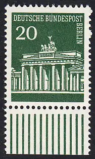 BERLIN 1966 Michel-Nummer 287 postfrisch EINZELMARKE RAND unten - Brandenburger Tor