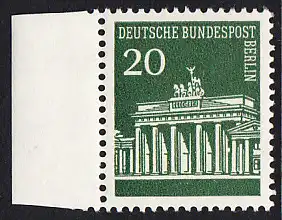 BERLIN 1966 Michel-Nummer 287 postfrisch EINZELMARKE RAND links - Brandenburger Tor