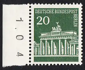BERLIN 1966 Michel-Nummer 287 postfrisch EINZELMARKE RAND links (BZ) - Brandenburger Tor