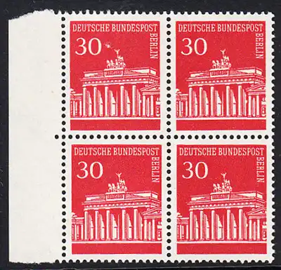BERLIN 1966 Michel-Nummer 288 postfrisch BLOCK RÄNDER links - Brandenburger Tor