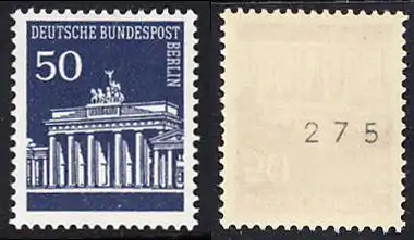 BERLIN 1966 Michel-Nummer 289 postfrisch EINZELMARKE m/ rücks.Rollennummer 275 - Brandenburger Tor
