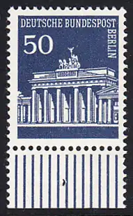 BERLIN 1966 Michel-Nummer 289 postfrisch EINZELMARKE RAND unten - Brandenburger Tor