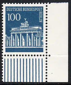 BERLIN 1966 Michel-Nummer 290 postfrisch EINZELMARKE ECKRAND unten rechts - Brandenburger Tor