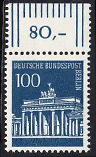 BERLIN 1966 Michel-Nummer 290 postfrisch EINZELMARKE RAND oben (c) - Brandenburger Tor