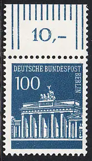 BERLIN 1966 Michel-Nummer 290 postfrisch EINZELMARKE RAND oben (a) - Brandenburger Tor