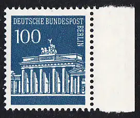 BERLIN 1966 Michel-Nummer 290 postfrisch EINZELMARKE RAND rechts - Brandenburger Tor