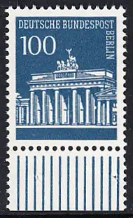 BERLIN 1966 Michel-Nummer 290 postfrisch EINZELMARKE RAND unten - Brandenburger Tor