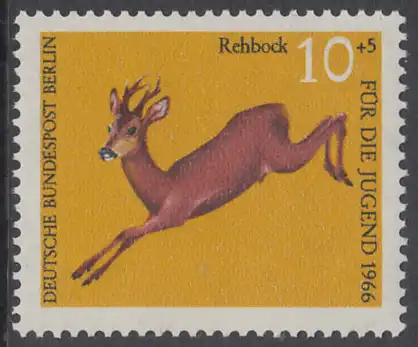BERLIN 1966 Michel-Nummer 291 postfrisch EINZELMARKE - Hochwild: Rehbock