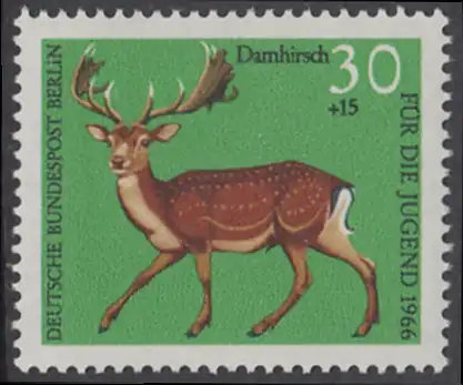 BERLIN 1966 Michel-Nummer 293 postfrisch EINZELMARKE - Hochwild: Damhirsch