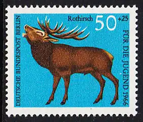 BERLIN 1966 Michel-Nummer 294 postfrisch EINZELMARKE - Hochwild: Rothirsch