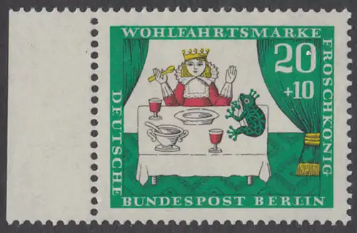 BERLIN 1966 Michel-Nummer 296 postfrisch EINZELMARKE RAND links - Märchen der Brüder Grimm: Der Froschkönig