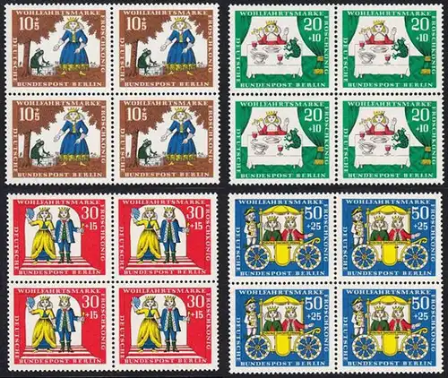 BERLIN 1966 Michel-Nummer 295-298 postfrisch SATZ(4) BLÖCKE - Märchen der Brüder Grimm: Der Froschkönig