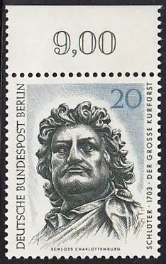 BERLIN 1967 Michel-Nummer 304 postfrisch EINZELMARKE RAND oben (f) - Berliner Kunstschätze: Der Große Kurfürst, Kopf des Reiterstandbildes