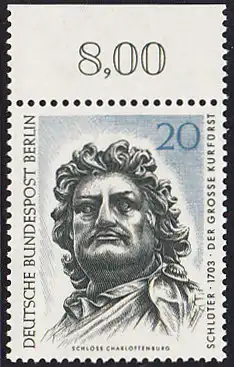 BERLIN 1967 Michel-Nummer 304 postfrisch EINZELMARKE RAND oben (e) - Berliner Kunstschätze: Der Große Kurfürst, Kopf des Reiterstandbildes