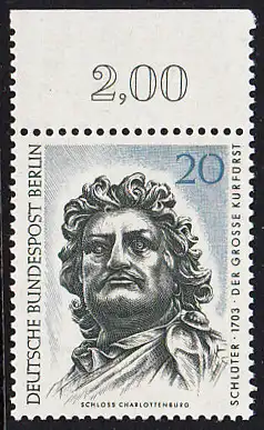 BERLIN 1967 Michel-Nummer 304 postfrisch EINZELMARKE RAND oben (a) - Berliner Kunstschätze: Der Große Kurfürst, Kopf des Reiterstandbildes