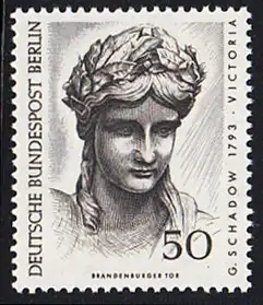 BERLIN 1967 Michel-Nummer 306 postfrisch EINZELMARKE - Berliner Kunstschätze: Kopf der Victoria, Detail der Quadriga auf dem Brandenburger Tor