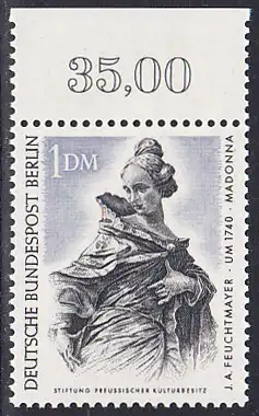 BERLIN 1967 Michel-Nummer 307 postfrisch EINZELMARKE RAND oben (d) - Berliner Kunstschätze: Madonna, Holzarbeit