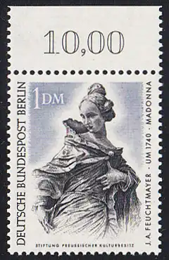 BERLIN 1967 Michel-Nummer 307 postfrisch EINZELMARKE RAND oben (a) - Berliner Kunstschätze: Madonna, Holzarbeit