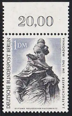 BERLIN 1967 Michel-Nummer 307 postfrisch EINZELMARKE RAND oben (c) - Berliner Kunstschätze: Madonna, Holzarbeit