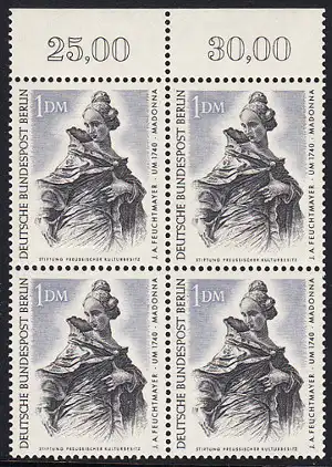 BERLIN 1967 Michel-Nummer 307 postfrisch BLOCK RÄNDER oben - Berliner Kunstschätze: Madonna, Holzarbeit