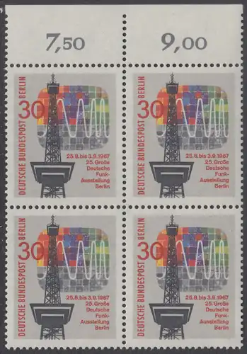 BERLIN 1967 Michel-Nummer 309 postfrisch BLOCK RÄNDER oben (a02) - Große Deutsche Funkausstellung, Berlin