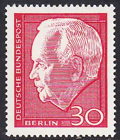 BERLIN 1967 Michel-Nummer 314 postfrisch EINZELMARKE - Wiederwahl des Bundespräsidenten Heinrich Lübke