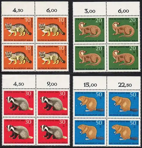 BERLIN 1968 Michel-Nummer 316-319 postfrisch SATZ(4) BLÖCKE RÄNDER oben - Vom Aussterben bedrohte Tiere