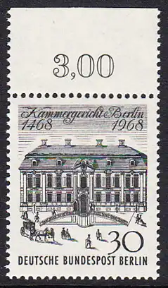 BERLIN 1968 Michel-Nummer 320 postfrisch EINZELMARKE RAND oben (a) - Kammergericht Berlin