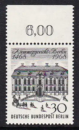 BERLIN 1968 Michel-Nummer 320 postfrisch EINZELMARKE RAND oben (c) - Kammergericht Berlin