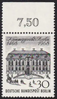 BERLIN 1968 Michel-Nummer 320 postfrisch EINZELMARKE RAND oben (d) - Kammergericht Berlin