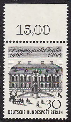 BERLIN 1968 Michel-Nummer 320 postfrisch EINZELMARKE RAND oben (k) - Kammergericht Berlin