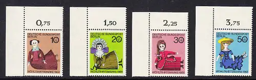 BERLIN 1968 Michel-Nummer 322-325 postfrisch SATZ(4) EINZELMARKEN ECKRÄNDER oben links - Puppen
