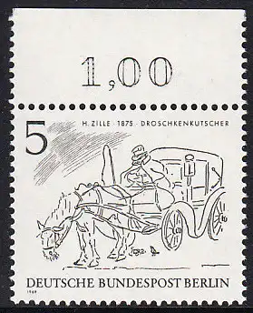 BERLIN 1969 Michel-Nummer 330 postfrisch EINZELMARKE RAND oben (a) - Berliner des 19. Jahrhunderts: Droschkenkutscher