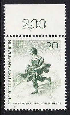 BERLIN 1969 Michel-Nummer 333 postfrisch EINZELMARKE RAND oben (a) - Berliner des 19. Jahrhunderts: Schusterjunge