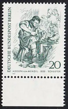 BERLIN 1969 Michel-Nummer 334 postfrisch EINZELMARKE RAND unten - Berliner des 19. Jahrhunderts: Schuster