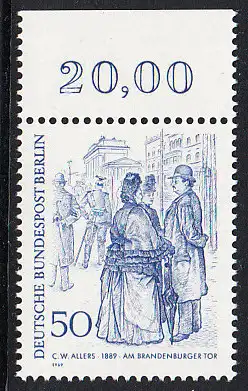 BERLIN 1969 Michel-Nummer 337 postfrisch EINZELMARKE RAND oben (c) - Berliner des 19. Jahrhunderts: Am Brandenburger Tor