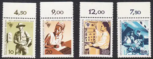 BERLIN 1969 Michel-Nummer 342-345 postfrisch SATZ(4) EINZELMARKEN RÄNDER oben (d) - Weltkongress des Personals der Post-, Telegrafen- und Telefonbetriebe (IPTT), Berlin: Briefträger (Australien)
