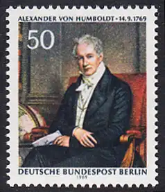 BERLIN 1969 Michel-Nummer 346 postfrisch EINZELMARKE - Alexander Freiherr von Humboldt, Naturforscher und Gelehrter
