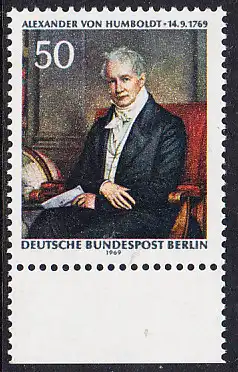BERLIN 1969 Michel-Nummer 346 postfrisch EINZELMARKE RAND unten - Alexander Freiherr von Humboldt, Naturforscher und Gelehrter