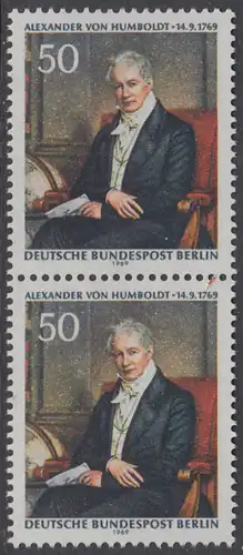 BERLIN 1969 Michel-Nummer 346 postfrisch vert.PAAR - Alexander Freiherr von Humboldt, Naturforscher und Gelehrter